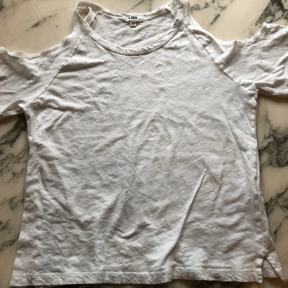 LNA Open Shoulder White T Shirt